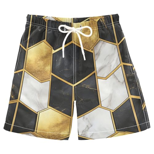 Boys Beach Board Shorts Marble Geometry Swim Trunk Teen Swimwear