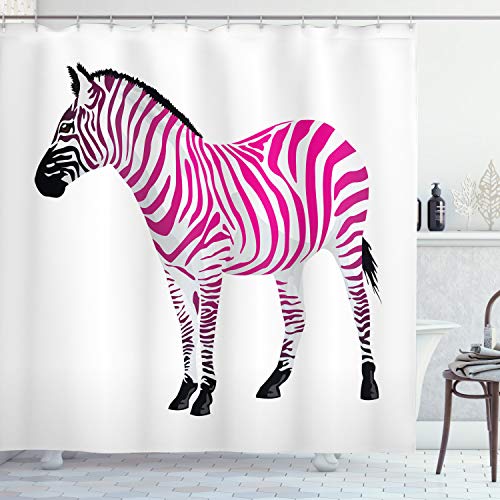 ABAKUHAUS Pink Zebra Shower Curtain, Zebra in Pink Stripes Savannah Animal Wilderness Safari Print