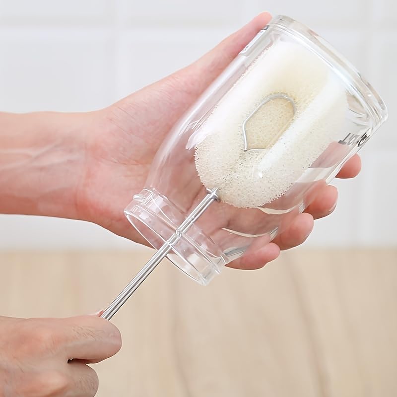 Image of Sponge Bottle Dish Brush with Handle, Non-Scratch Scrubber for Glasses, 3 Refill Heads