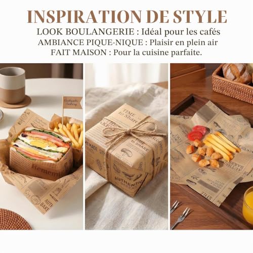 Lot de 100 feuilles de papier sulfurisé de style journal - 28 x 38 cm - Imperméable et très résistant à la graisse - Convient pour le beurre, le fromage, les sandwichs, les hamburgers et les frites – vue 4