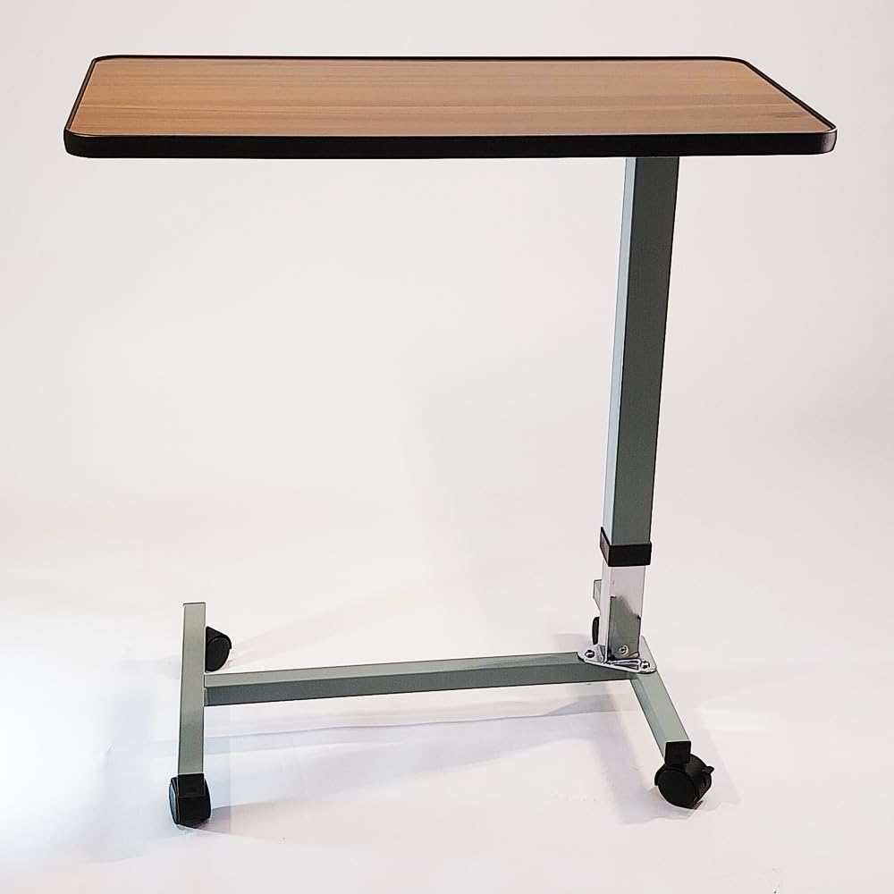 Adjustable Overbed Bedside Table With Wheels Rolling Laptop Tray Desk