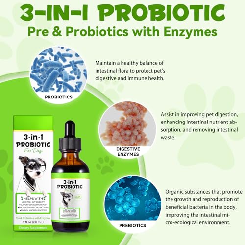 Image of 3-in-1 Probiotics for Dogs with Digestive Enzymes for Digestive Health, Gut Health & Immune Support, Liquid Dog Probiotic Supplement for Sensitive Stomachs, Diarrhea Relief & Gut Health, 2 fl oz