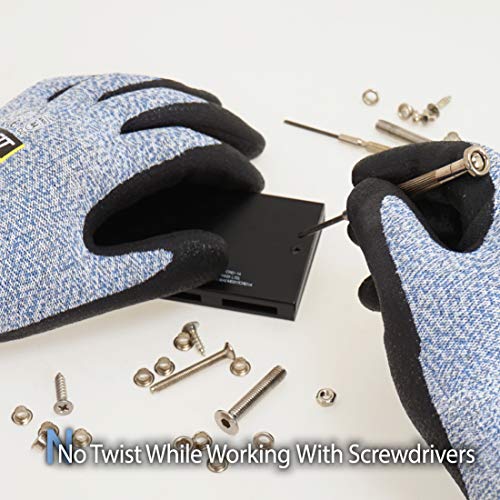 Image of DEX FIT Level 5 Cut Resistant Gloves Cru553, 3D Comfort Stretch Fit, Power Grip, Durable Foam Nitrile, Smart Touch, Machine Washable, Thin & Lightweight, Blue 6 (XS) 1 Pair
