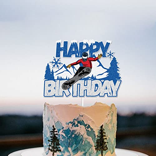Skiing Happy Birthday Cake Topper Snowboard Extreme Sport Skier Snowboarding Cake Decoration Snow Skier Birthday Party Supplies