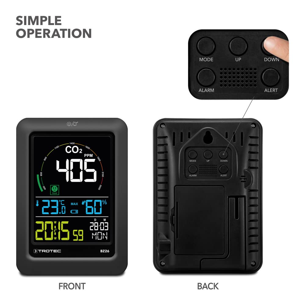 TROTEC Monitor de Calidad del Aire de CO2 BZ26 | semáforo de CO2, Medidores de Calidad de Aire Interior | Absolutamente silencioso