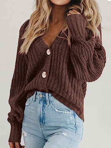 Image of PRETTYGARDEN Women's Chunky Knit Open Front Sweater Long Sleeve Button Loose Short Cardigan Outerwear Coats