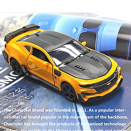 Image of DEUSON ECOM 1:32 Camro Toy Car for Kids Diecast Metal Cars Model Car for Kids Sound Light Pull Back Openable Door, Yellow