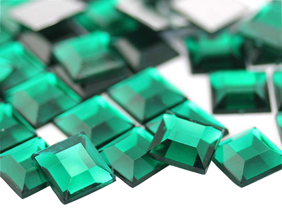 AllstarcoAllstarco 8mm Flat Back Square Acrylic Rhinestones Small Face Gems Body Jewels Card Making Embelishments - 75 Pieces (Green Emerald .MD)
