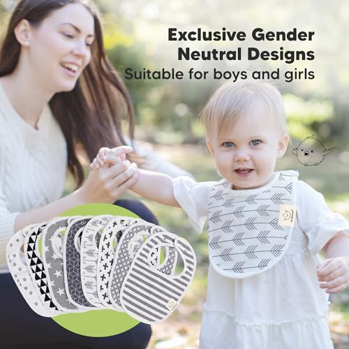 Image of 8-Pack Organic Baby Bibs for Boys, Girls - Soft Cotton Drooling and Teething Bibs for Baby Girl & Boy, Extra Absorbent, Easy to Clean & Put On for Toddler, Newborn, Infant 0-24 Months (Grayscape)