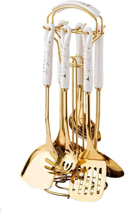 DUYHBAWRS-779 Kitchenware Set Ceramic Stainless Steel Kitchenware Stainless Steel Cooking Spoon Spatula Set(E)