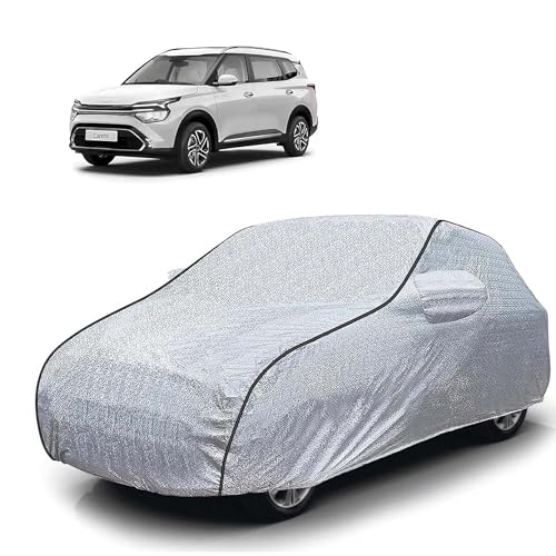 Image of Sulfar 100% Waterproof Car Body Cover Compatible with Mirror for Kia Carens (Triple Stitched, Full Bottom Elastic, Magic Silver with Black Piping)
