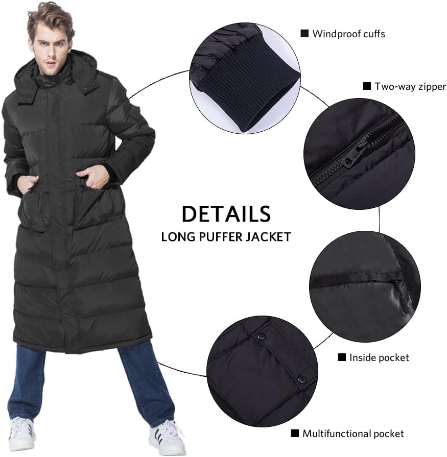 Men's Winter Warm Puffer Coat Men Packaged Puffer Jacket Long Coat with Hooded Comp... - Image 2