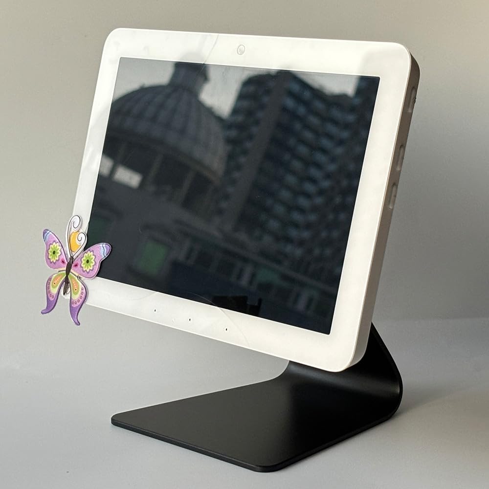 ATOPHK Aluminum Tilt & Swivel Stand for Echo Hub - Adjustable 360° Rotation, Durable Desktop with Anti-Slip Base, Smart Home Display for Kitchen, Office & Living Room, Black Stand.