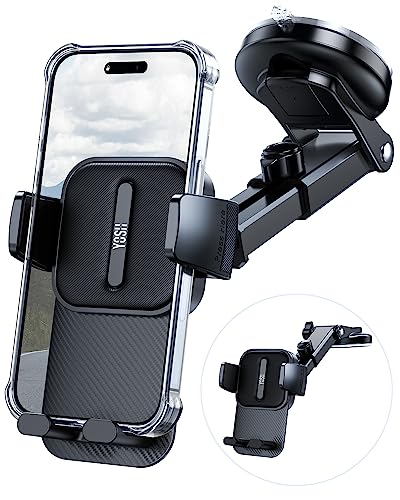 YOSH Car Phone Holder, Phone Mount for Car Dashboard with 66 LBS Super Suction, Mobile Phone Windscreen Holder, Car Phone Mount for iPhone 15 14 13 12 11 Samsung S23 S22 S21 Pixel Otter-Box Cases