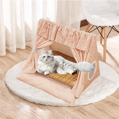 Image of CALANDIS Cat Tent House Creative Summer Breathable Window Pet Bed Dog Tent for Kitten Pink | Beds | Cat Supplies