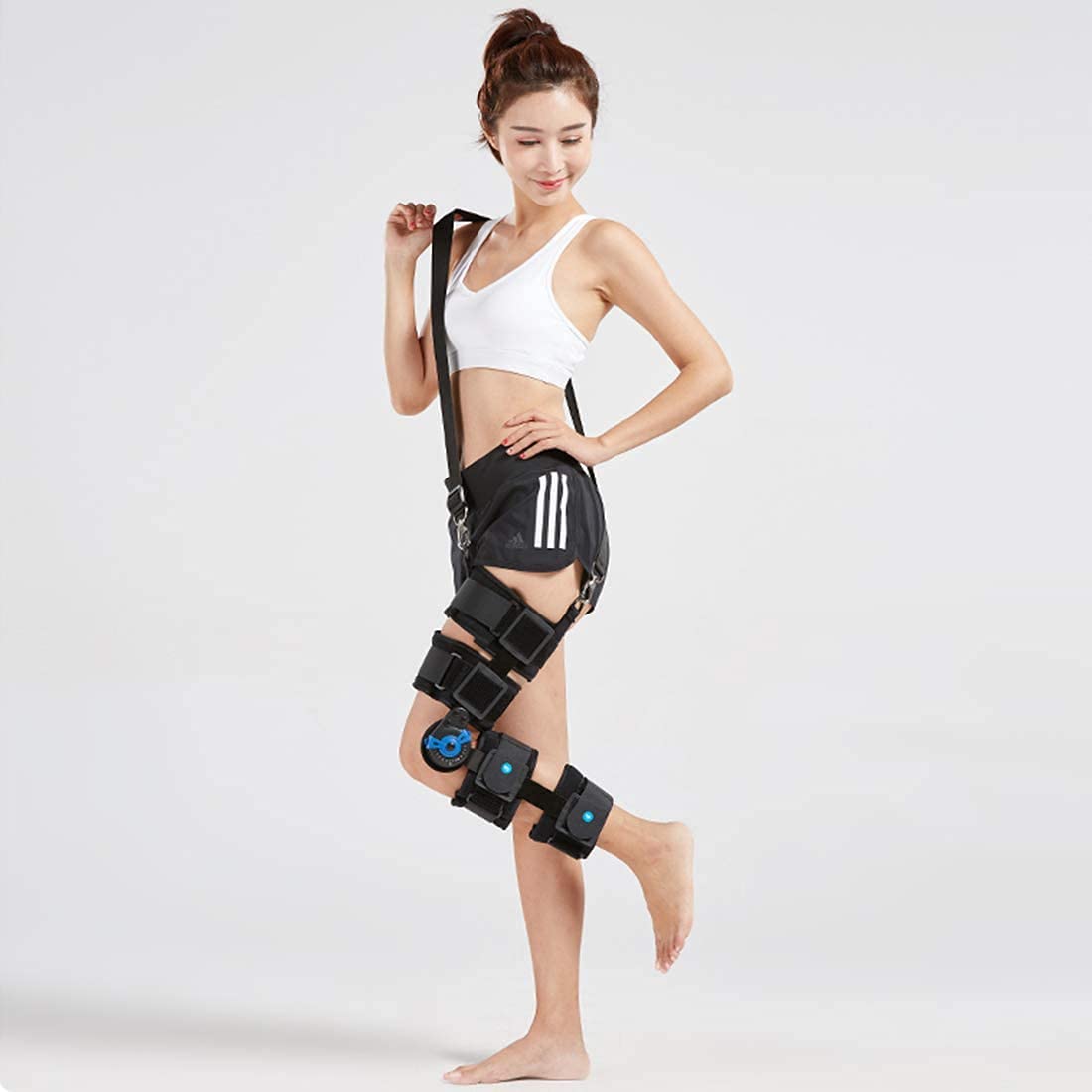 Rodillera ROM ajustable con bisagras, para inmovilizar lesiones de rótula postoperatoria, protector ortopédico, estabilizador de piernas, férula de ortesis de rodilla, negro-M
