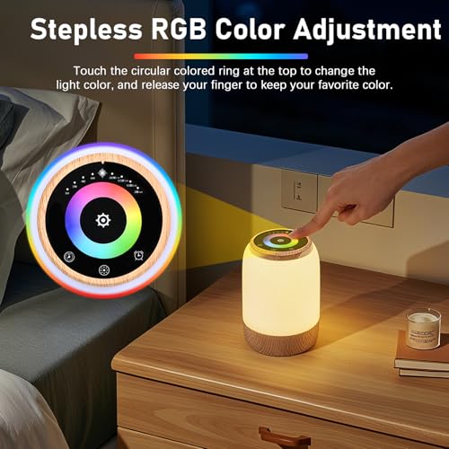 Carehabi Nachttischlampe Nachtlicht Touch Dimmbar mit 7 Farben und 4 Modi, stufenlose Dimmung，LED Tischlampe USB Aufladbar, Nachtlicht mit Timer und Countdown-Funktion