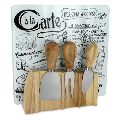 COOK CONCEPT - KA1732 Plateau à Fromage avec 3 Ustensiles, Support Aimanté en Bois, INOX et Verre, Design Innovant, Dimensions H22 x 4 x 21 cm, Couleurs Beige Gris Noir