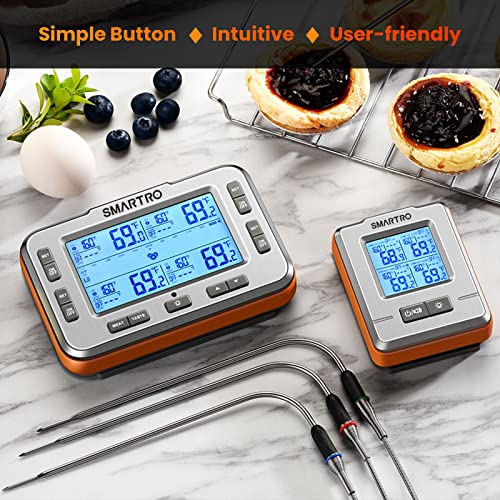 Smartro X50 Digital Wireless Meat Thermometer 4 Probes, 500Ft Food Temp Monitoring Range For Bbq Grilling Smoker & Kitchen Cooking With Smart Alarm #TOP1