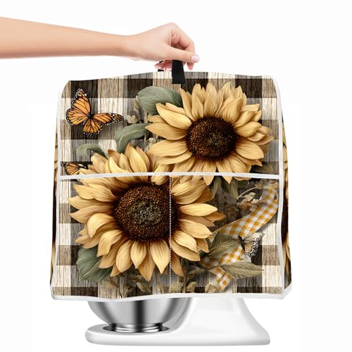 Image of 6-8 Quart Kitchen Stand Mixer Dust Cover, Kitchen Appliance Protective Covers with Top Handle and Pocket, Two sunflowers