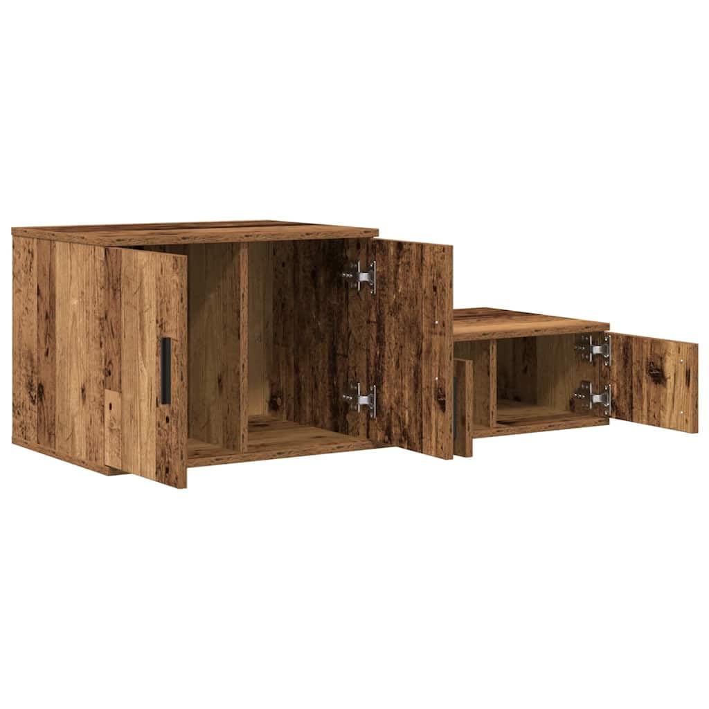 Szafka do przechowywania, stare drewno, zestaw 2 sztuk, 127 x 41 x 40 cm, materiał drewnopochodny, 4 drzwi, 2 półki, obciążenie 120 kg, do salonu, jadalni, korytarza, nowoczesna