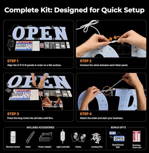Image of 36 inchx12 inch LED Open Sign for Business - Smart App & Remote Control, Timer, Custom Colors & Brightness - High Visibility for Storefronts, Restaurants, Bars, Salons, Cafes, Retail Shops