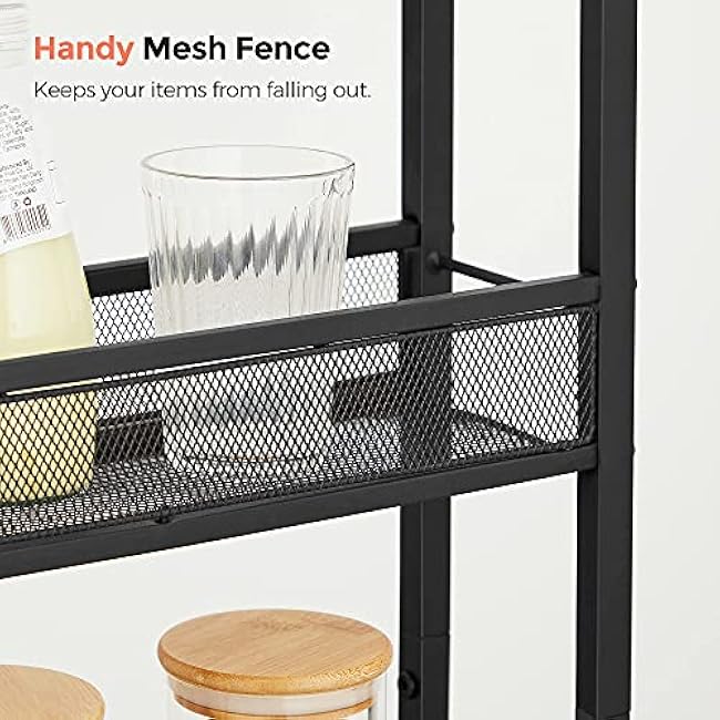 VASAGLE Rolling Cart, 4-Tier Utility Cart, Storage Cart with Handle, Metal Frame, for Kitchen, Dining Room, Living Room, Home Office, Rustic Brown and Black ULRC032B01-61YjITkI