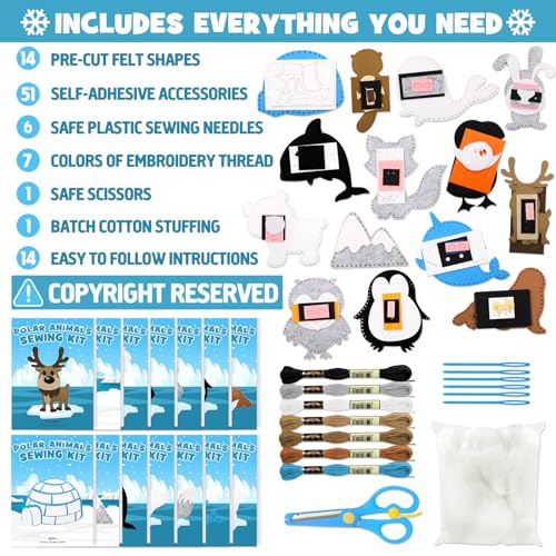 Ciyvolyeen MQ-1125 Polar Animals Sewing Kit For Kids Make Your Own Winter Polar Animals Felt Plush Craft Kit Includes 14 Creative Projects To Sewing Beginners Fun Diy Educational Gift thumb #2