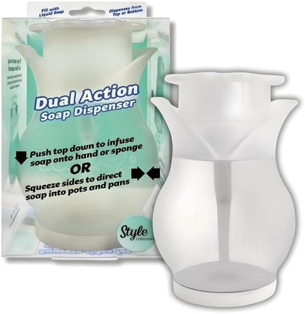 Dish Soap Dispenser Soap Daddy Dual Action Pump & Squeeze Clear BPA-Free Plastic 13.25 fl oz 1 Count (Pack of 1) White