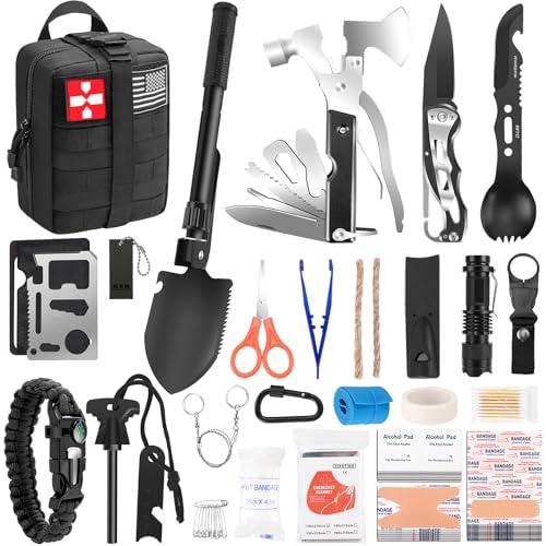 Survival Kit, Gifts for Men Christmas Dad, 150 PCS Survival Gear and Supplies Equipment with Trauma Bag, Molle Pouch Emergency Kit for Outdoor Camping, Hunting, Car, Home, Earthquake, Adventures