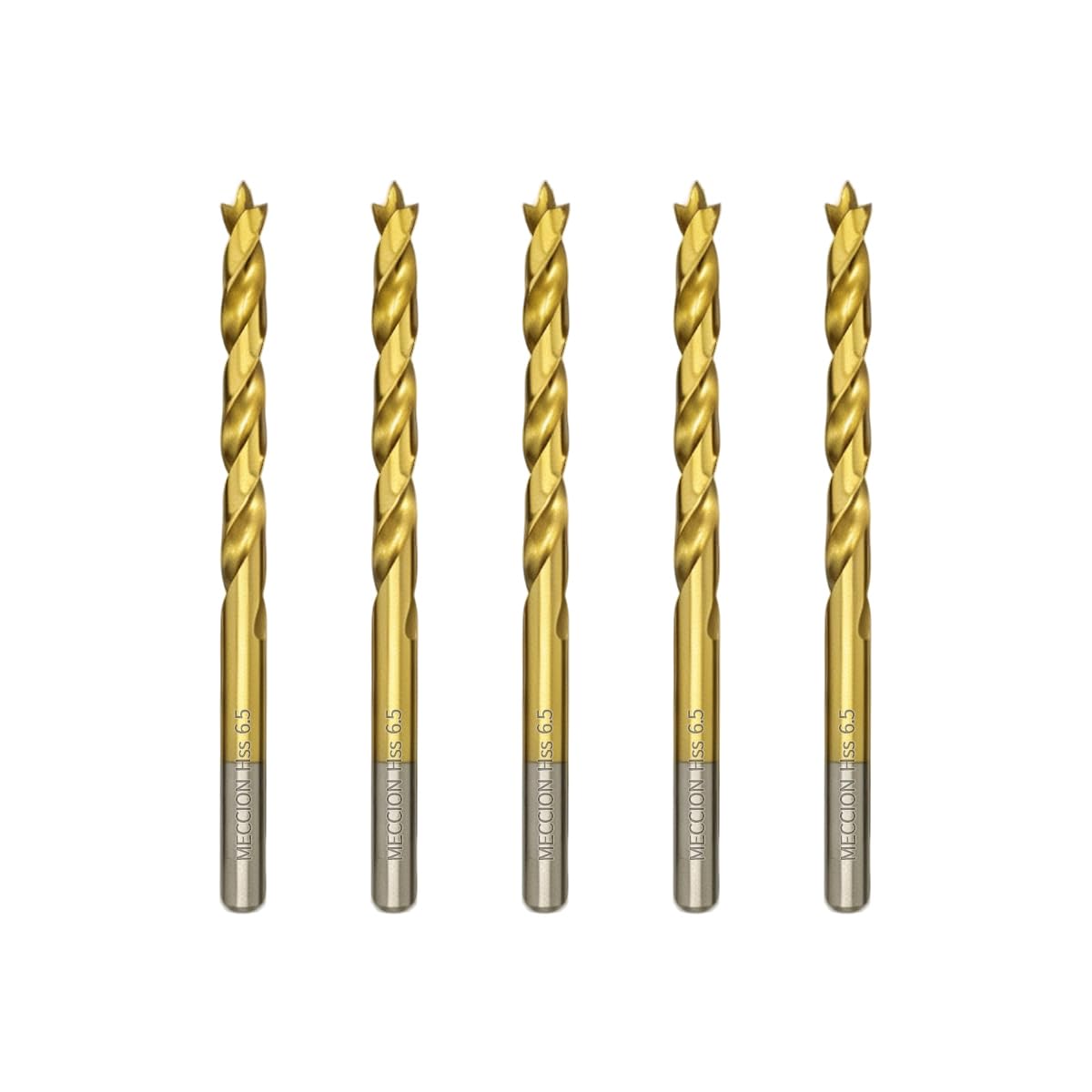 Meccion Wood Drill Bit 6.5mm x 5pcs HSS Brad Point Drill Bits for Wood