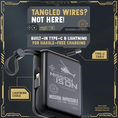 Image of Mobilla x Mission: Impossible - MPower X2 Limited Edition Powerbank | 27W High-Speed Output | 10000mAh Battery | Built-In Type-C & Lightning Cables | Dual Fast Charging Ports | Battery Display (Black)