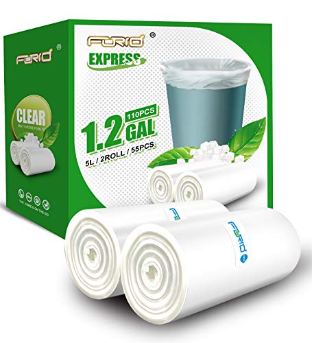 Small Clear Trash Bags FORID 1.2 Gallon Tiny Garbage Bags 110 Count Wastebasket Bin Liners for Bathroom Bedroom Office Garbage Can 5 Liters