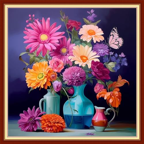 Image of Foxdiviy Stamped Cross Stitch Kits Full Range of Embroidery Needlework Starter Kits for Beginners Adults 11CT Embroidery Patterns Art Crafts DIY Needlepoint Kits-Flower vase 18x18 inch
