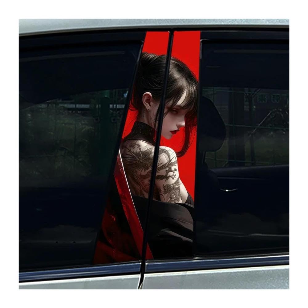 Decorative Items 2pcs Auto B Pillar Waterproof Stickers Japanese Style Samurai Car Center Column Decals(B)