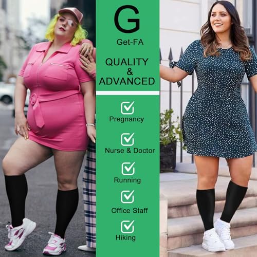 Image of 4 Pairs Plus Size Compression Socks for Women and Men 20-30 mmHg, Wide Calf Stockings Best Support for Circulation, Running