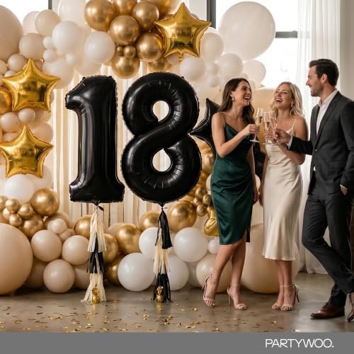 Image of PartyWoo Black Number 18 Balloon 40 Inch 25pcs Black Foil Star White Gold