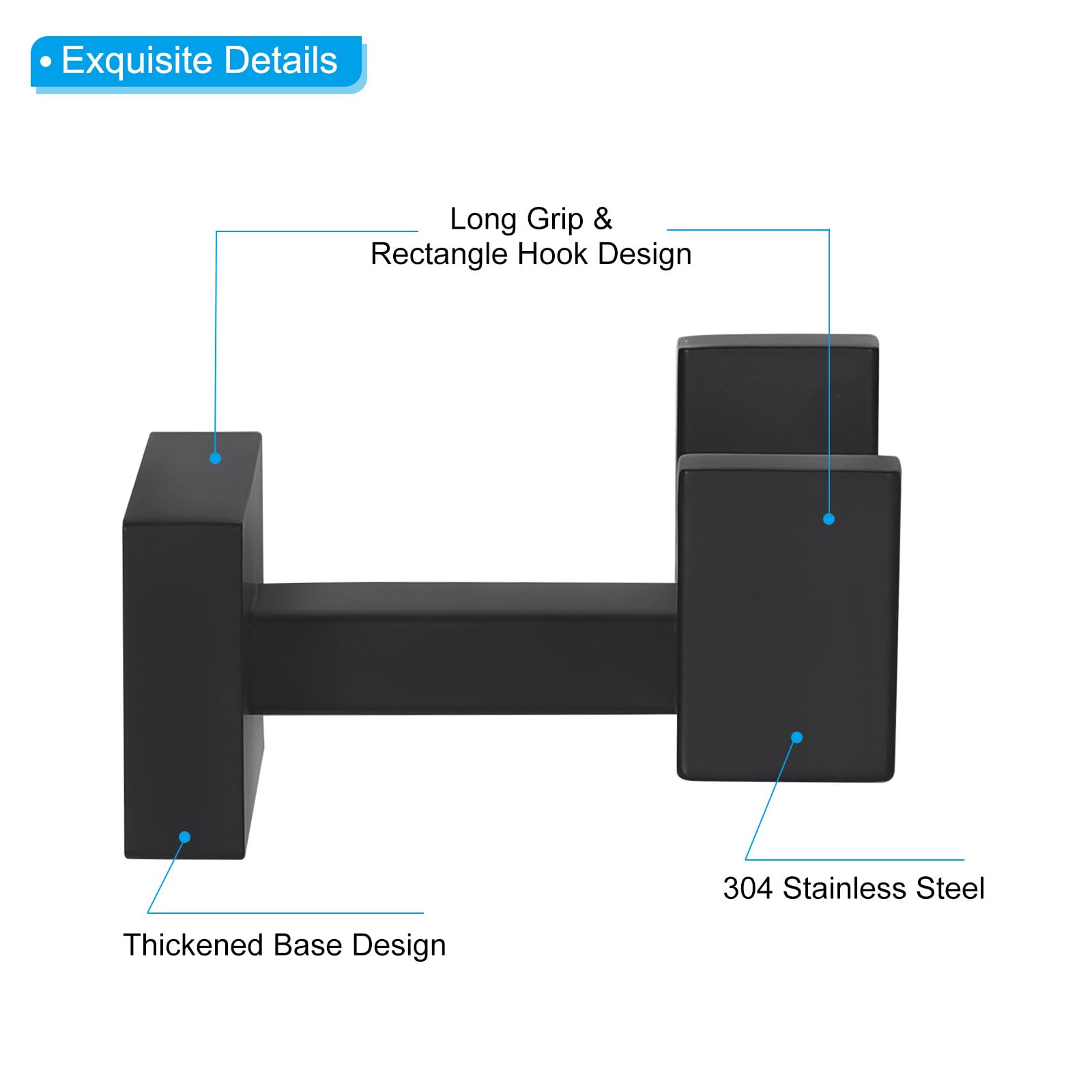 PATIKIL Double Towel Hook, 2Pack 304 Stainless Steel Wall Mounted Hanger Rectangle Towel Holder for Hanging Bathroom Bedroom - Image 4