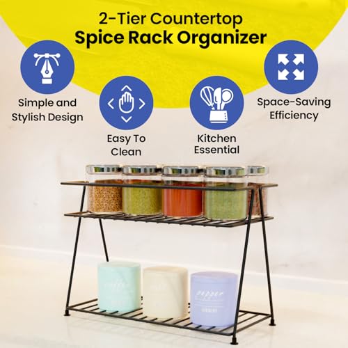 Image of WonderStand Metal NIMBUS | 2-Tier Countertop Spice Rack Storage Shelf Organizer and Home /Kitchen Spice Rack (Black)
