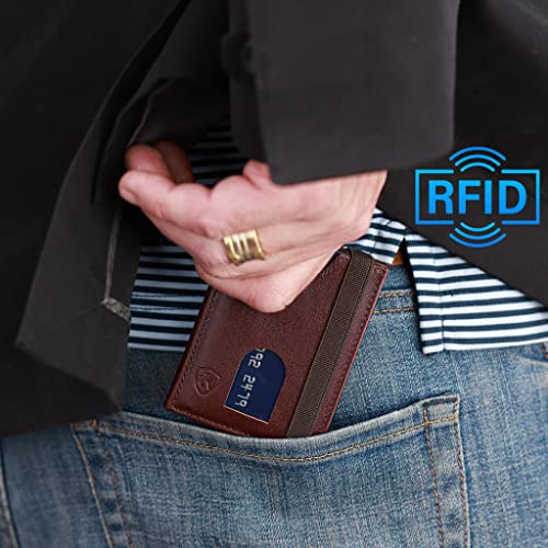TRUVA Minimalist Slim Front Pocket RFID Blocking Trifold Genuine Handmade Leather Wallets for Men with Gift Box (brown)4
