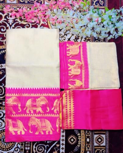 Image of ZITON ARICO MART Women's Indian Traditional Kanjivaram Silk Pure Weaving Lehenga Choli Along With Dupatta And Blouse Piece, Half Saree (Unstitched)
