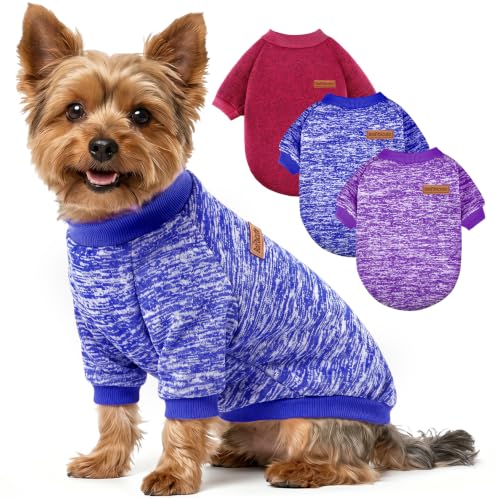 Image of 3 Pack Dog Sweaters for Small Dogs Girl Boy Winter Fleece Clothes Warm Soft Dog Sweatshirt Outfit for Dogs Cats Pet Apparel