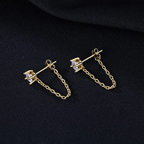 Reffeer 925 Sterling Silver CZ Chain Studs Earrings Dangle for Women Teens CZ Chain Drop Earrings Studs4