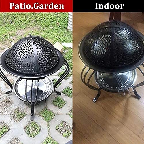 Palenisko ogrodowe, mała kuchenka z odlewu aluminiowego, palenisko wyposażone w uchwyt na grilla i inne akcesoria zewnętrzne, odpowiednie do salonu.