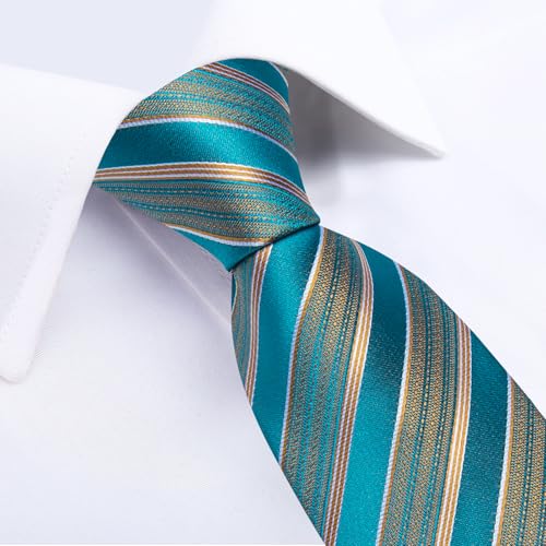 Image of DiBanGu Striped Tie Set for Men Silk Woven Plaid Necktie and Pocket Square Cufflinks Business Wedding