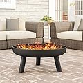 Pure Garden Fire Pit - 27.5-Inch Outdoor Wood Burning Firepit with Handles and Cover - Outdoor Fire Pits for Backyard, Deck, or Patio (Black)