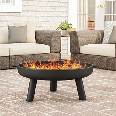 Pure Garden Fire Pit - 27.5-Inch Outdoor Wood Burning Firepit with Handles and Cover - Outdoor Fire Pits for Backyard, Deck, or Patio (Black)