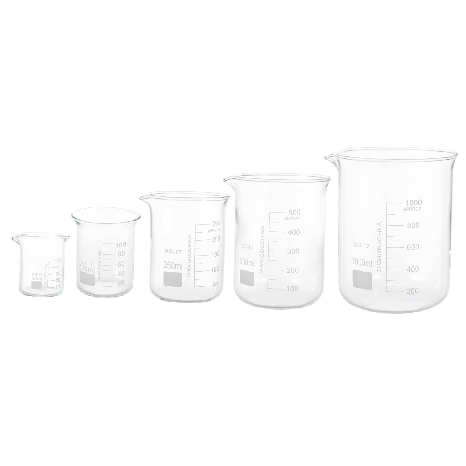 Vasos Medidores Resistentes al Calor de Vidrio de Borosilicato Ligeros Juego de 5 y Fáciles de Limpiar para Experimentos Científicos y Clases de Química