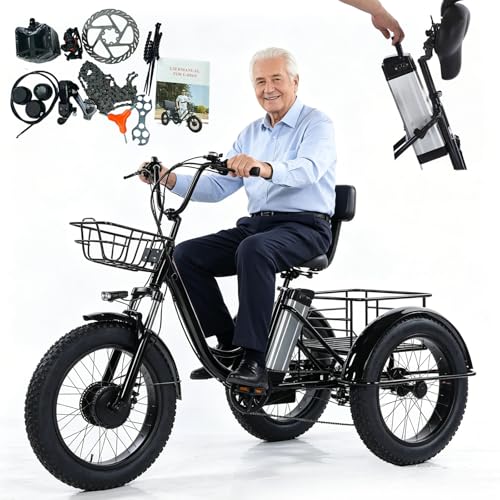 Triciclo elettrico per adulti, bici elettrica con ruote larghe da...