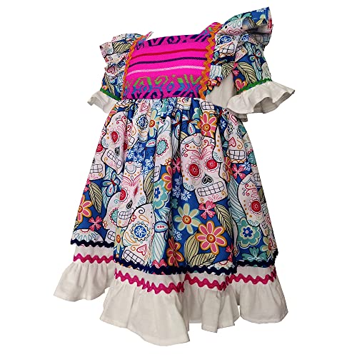Mexican Day of the Dead Girl Dress Traditional Dia de Muertos Cotton Handmade Toddler3